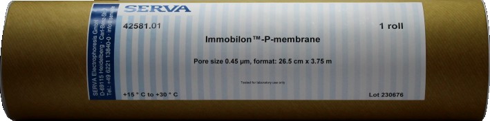 Product Image 
    Immobilon&#8482;-P-membrane
  _Pore size 0.45 &micro;m, format: 26.5 cm x 3.75 m